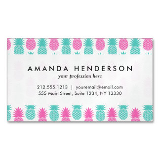 Girly Rosa Teal Tropical Pineapple Mönster Magnetiska Visitkort