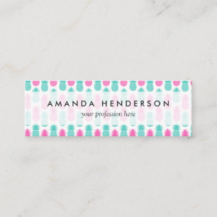 Girly Rosa Teal Tropical Pineapple Mönster Mini Visitkort