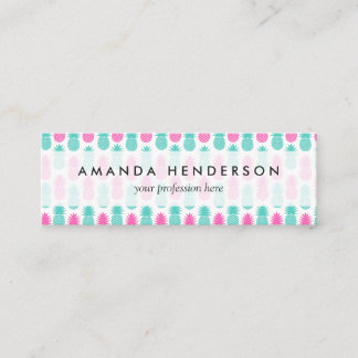 Girly Rosa Teal Tropical Pineapple Mönster Mini Visitkort