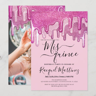 Girly Rosa Thick Glitter Dricks Photo Mis Quince Inbjudningar
