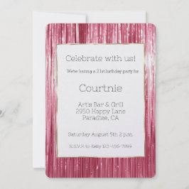 Girly Rosa Tinsel Rand 21:a födelsedagen Inbjudningar