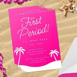 Girly Rosa Trendig Beach First Period Party Inbjudningar