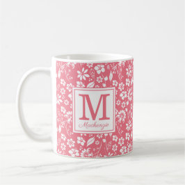 Girly  Rosa Tropical Flowers Monogram Kaffemugg