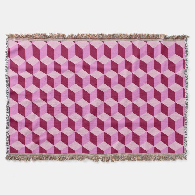 Girly Rosa Tumbling Blocks Seamless Mönster Filt (Framsidan)
