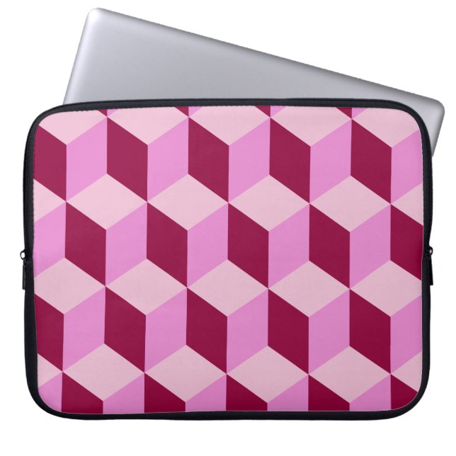 Girly Rosa Tumbling Blocks Seamless Mönster Laptop Sleeve (Framsidan)