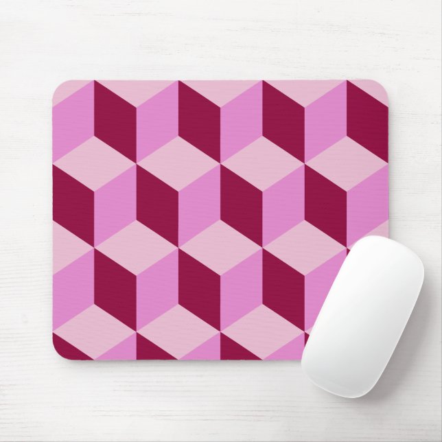 Girly Rosa Tumbling Blocks Seamless Mönster Musmatta (Med mus)