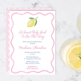 Girly Rosa Vågigt Lemon Sweet Flicka Shower Inbjudningar