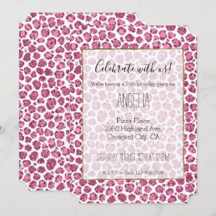 Girly Rosa Vit Glam Glitter Leoprint Inbjudningar