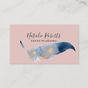 Girly Rosa Watercolor Feather Event Planering Visitkort