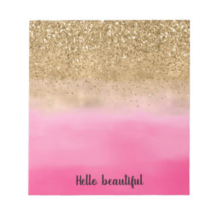 Girly Rosa Watercolor Guld Glitter Glitz Confetti Anteckningsblock