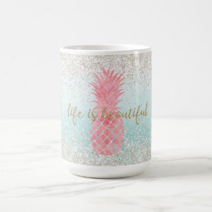 Girly Rosa Watercolor Tropical Pineapple Kaffemugg
