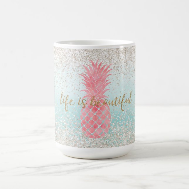 Girly Rosa Watercolor Tropical Pineapple Kaffemugg (Center)