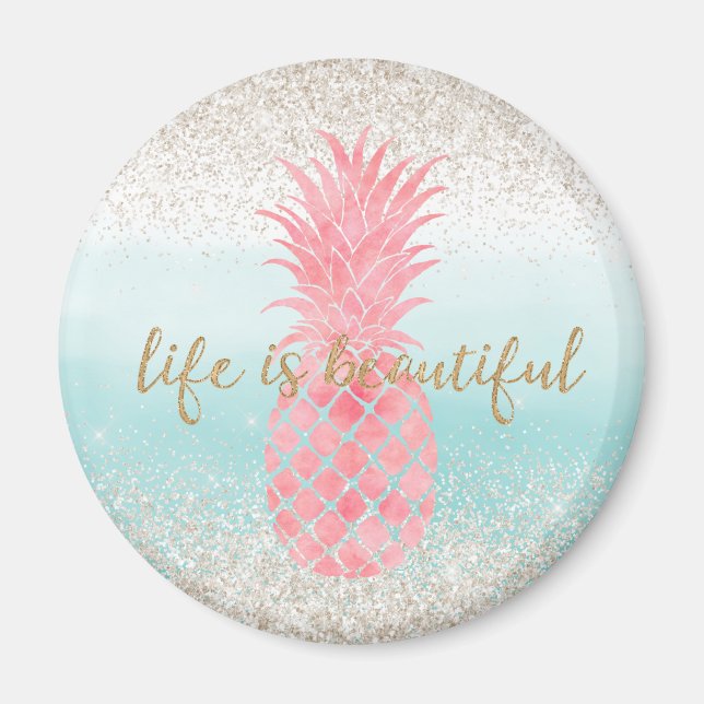 Girly Rosa Watercolor Tropical Pineapple Magnet (Framsidan)