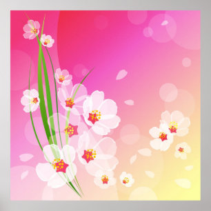 Girly Rosa White Blommigt Collage Poster
