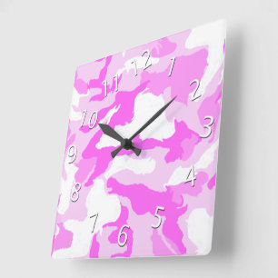 Girly Rosa White Camouflage Background Artwork Fyrkantig Klocka
