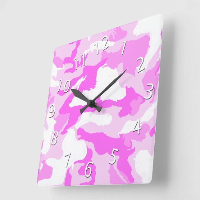 Girly Rosa White Camouflage Background Artwork Fyrkantig Klocka (Vinkel)