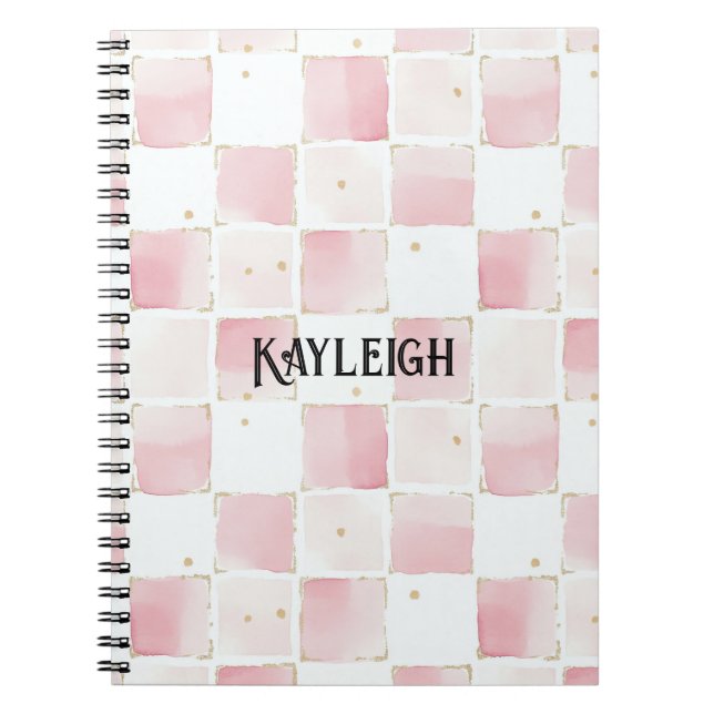 Girly Rosa White Chic Squares Anteckningsbok (Framsidan)