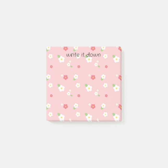 Girly Rosa & White Flowers Skriva IT Down Post-it Block (Framsida)