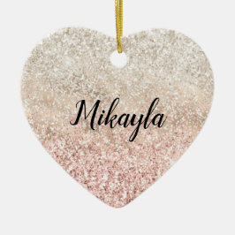 Girly Rosa White Guld Glitz Glitter Namn Julgransprydnad Keramik