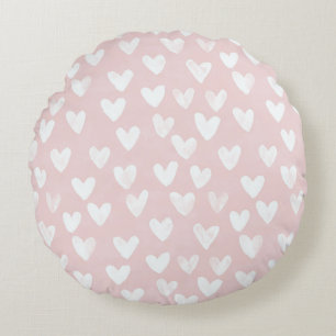 Girly Rosa White Hearts Rund Kudde