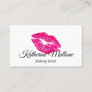 Girly Rosa & White Kiss Läppar Makeup Artist Visitkort