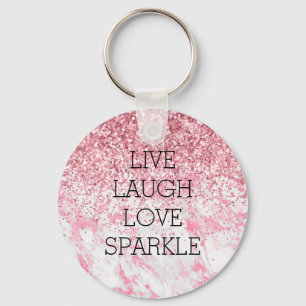 Girly Rosa White Marble Glitter Gnistra Nyckelring