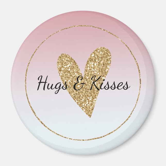 Girly Rosa White Ombre Guld Glitter Heart Magnet (Framsidan)