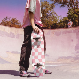 Girly Rosa White Retro Checker Mönster Mini Skateboard Bräda 18,5 Cm