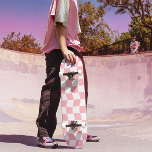 Girly Rosa White Retro Checker Mönster Mini Skateboard Bräda 18,5 Cm