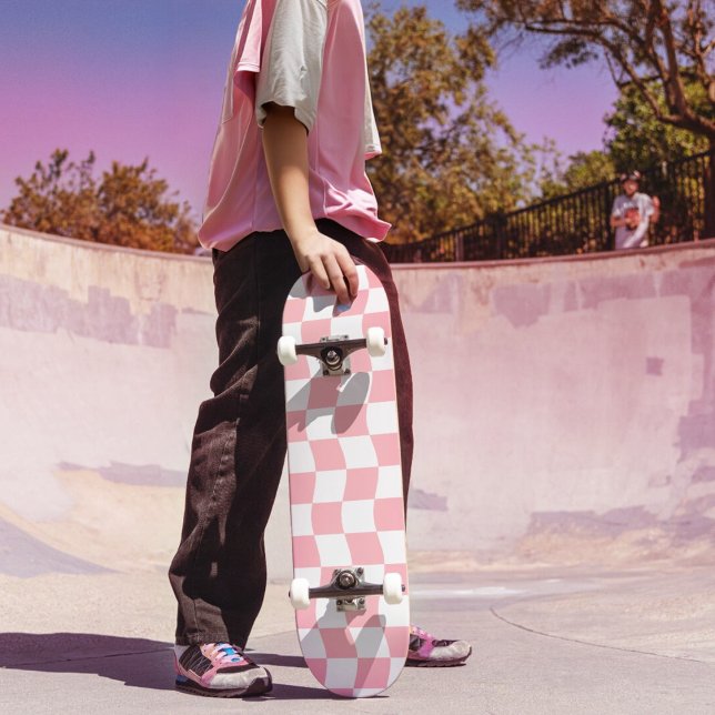 Girly Rosa White Retro Checker Mönster Mini Skateboard Bräda 18,5 Cm (Skapare uppladdad)