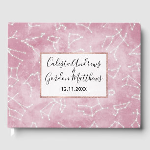 Girly Rosa White Star Zodiac Constellations Nebula Gästböcker