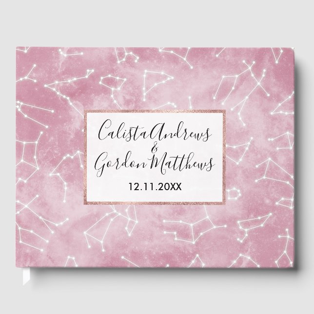 Girly Rosa White Star Zodiac Constellations Nebula Gästböcker (Framsida)