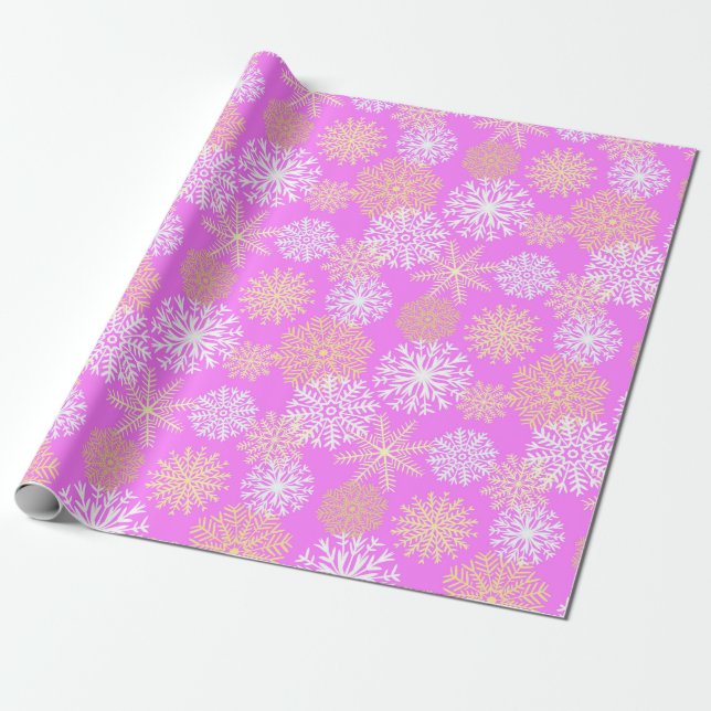 Girly Rosa Winter Snöflingor Mönster jul Presentpapper (Utrullad)