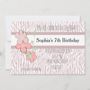 Girly Rosa Zebra tryck Inbjudningar