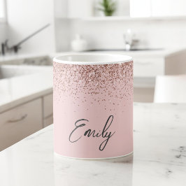 Girly Roséguld - Röda Rosa Glitter Gnistrande Kaffemugg