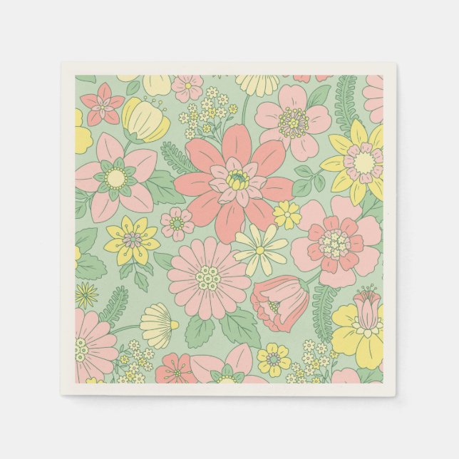 Girly rustic blommigt hand plockade Art Greenery Pappersservett (Framsidan)