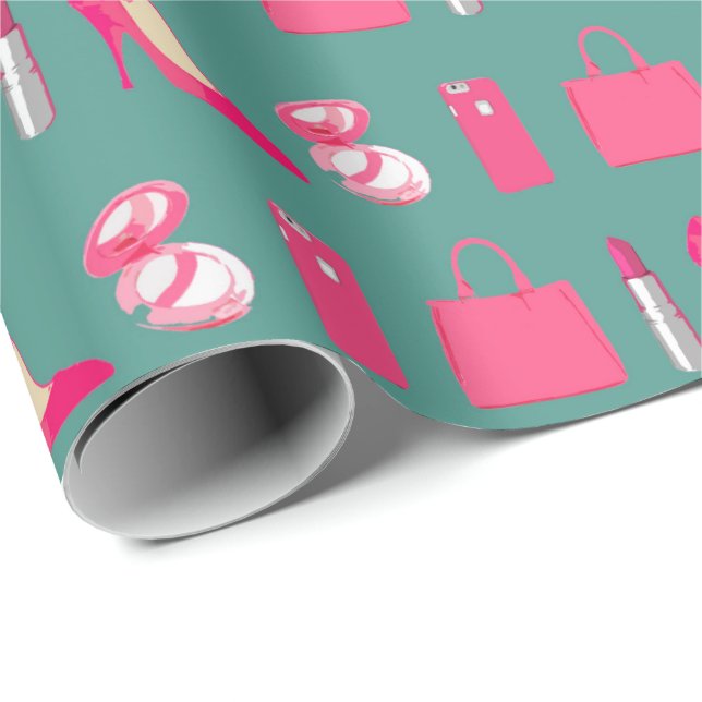 Girly sak teal-omslag papper presentpapper (Rullad Hörn)
