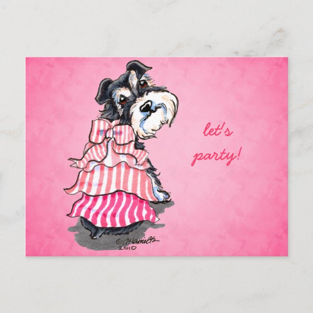 Girly Schnauzer Rosa Dress Off-Leash Art™ Vykort (Framsida)