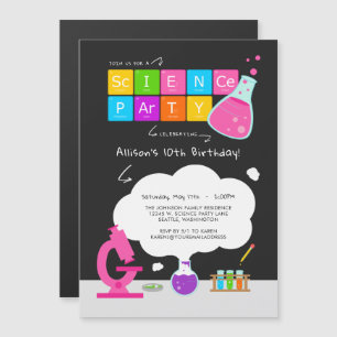 Girly Science Party Magnetisk Inbjudningskort
