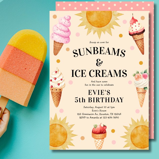 Girly Scoop på Över Ice Cream 5:e Födelsedagsfeste Inbjudningar (Skapare uppladdad)