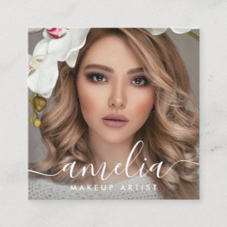 Girly Script QR Code Photo  Fyrkantigt Visitkort