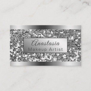 Girly Shimmer Foil Silver Glitter Visitkort