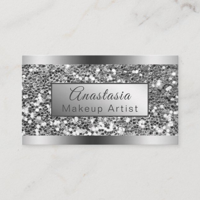 Girly Shimmer Foil Silver Glitter Visitkort (Framsida)