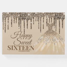 Girly Shining Glitter Drip Spark Sweet 16 Birthday Gästböcker