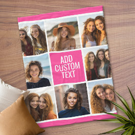Girly Shock rosa 8 Square Photo Collage Monogram Fleecefilt