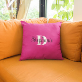 Girly Shock rosa Black and White Modern Monogram Kudde