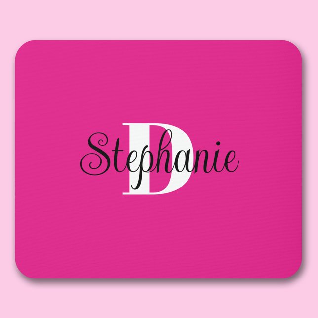 Girly Shock rosa Black and White Modern Monogram Musmatta (Hot Pink Personalized Monogram Mouse Pad
)