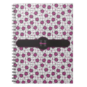 Girly Shock rosa & Black Ladybugs Grått Gingham Na Anteckningsbok