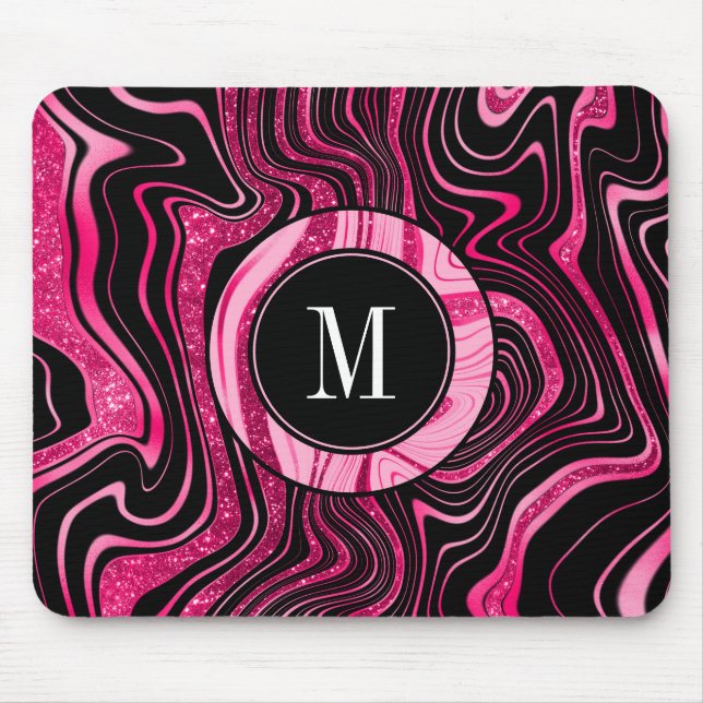 Girly Shock rosa Black Marble Glam Glitter Monogra Musmatta (Framsidan)