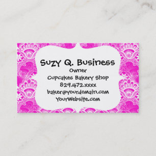 Girly Shock rosa Fuchsia White Snöre Damask Visitkort